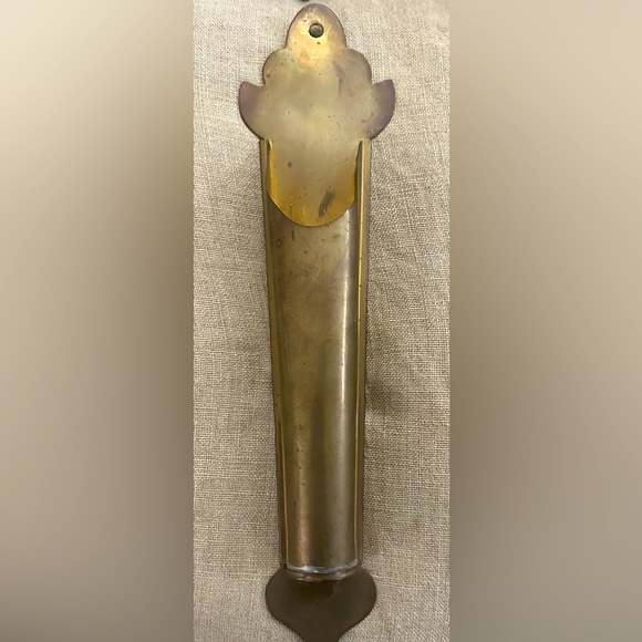 Vintage Brass Fireplace Match Long Matches Holder Wall Hanging Hearth Signed 83 - Picture 2 of 5